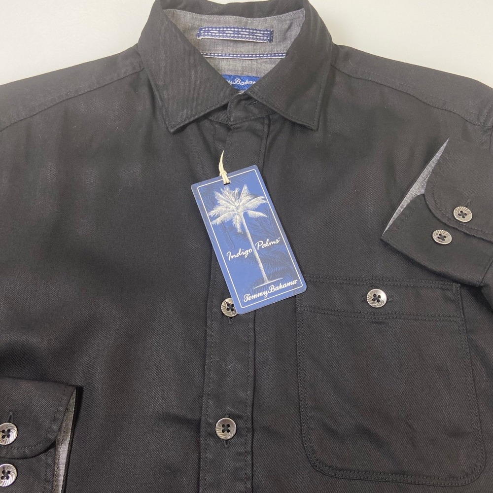 Tommy Bahama Mens XS Indigo‎ Palms Ocean Wash Twill Black Long Sleeve Shirt NEW